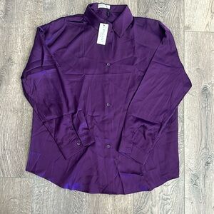 Purple button up blouse - satin finish